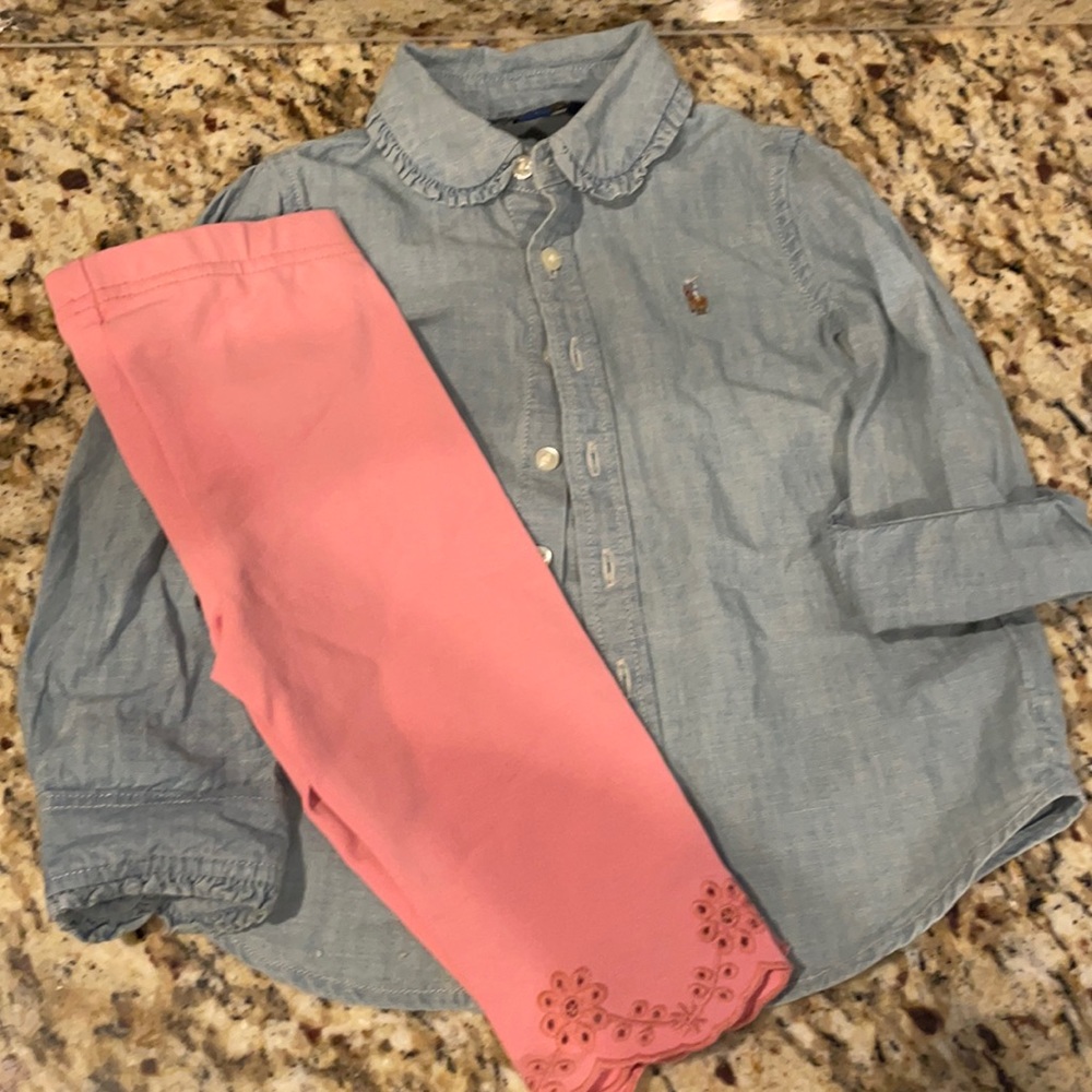 Ralph Lauren Denim button up and leggings 2T
